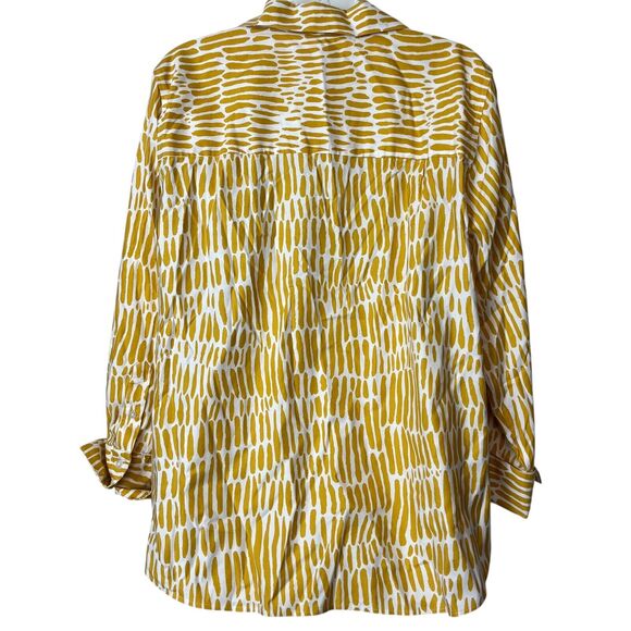 Chicos Womens Button Down Long Sleeve Mustard French Cuff Shirt Top Stretch 2 12 - Picture 14 of 16